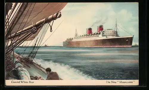 AK Passagierschiff Mauretania der Cunard White Star Line aus der Ferne