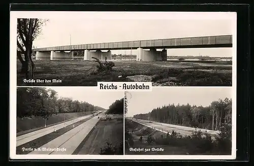 AK Reichsautobahnbrücke über den Main, Anfahrt, Partie v. d. Mainzerstrasse