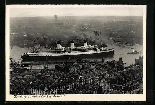 AK Hamburg, Ausreise des Passagierschiffes Cap Arcona aus der Vogelschau