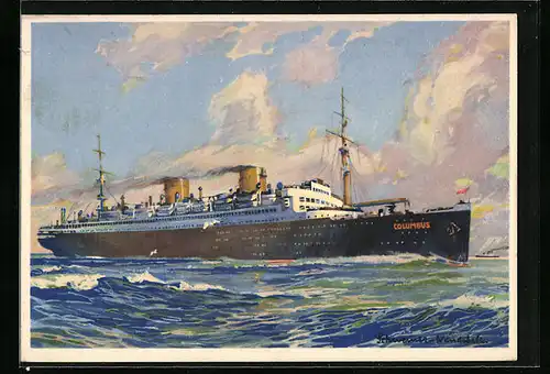 Künstler-AK Passagierschiff Columbus des Nordd. Lloyds in voller Fajrt