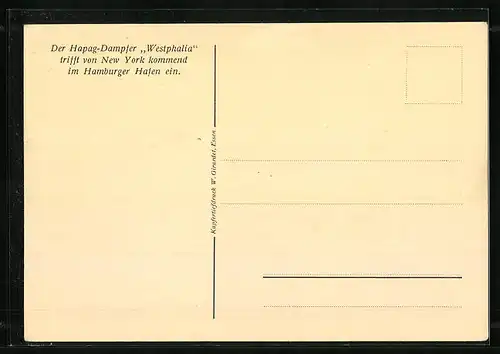 AK Passagierschiff Westphalia der H.-A.-Linie den Hafen verlassend