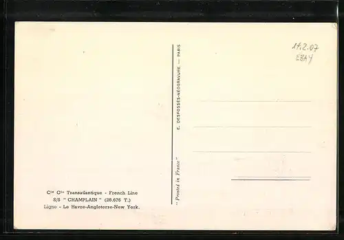 AK Passagierschiff SS Champlain der Französischen Linie in Flaggengala