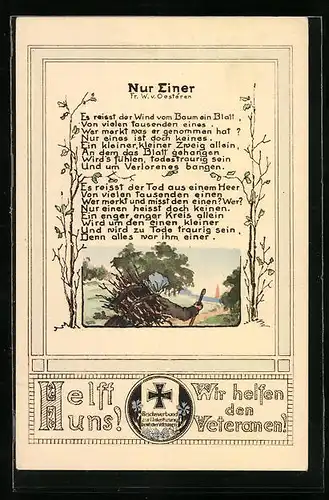 Künstler-AK Neu Einer, Es reisst der Wind vom Baum ein Blatt..., Fr. w. v. Oesteren, Eisernes Kreuz