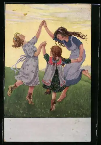 Künstler-AK Franziska Schenkel: Tanz am Frühlingsabend