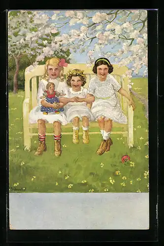 Künstler-AK Franziska Schenkel: Frühlingskinder