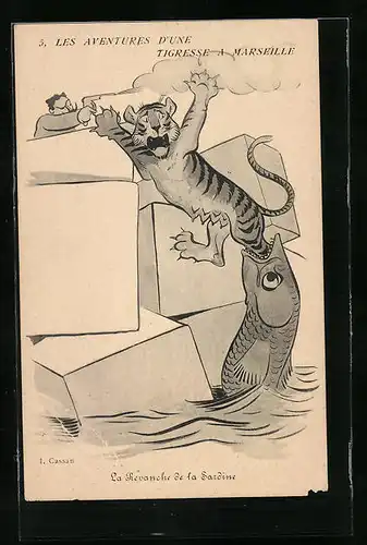 Künstler-AK sign. I. Cassan: Les Aventures d`une Tigresse a Marseille