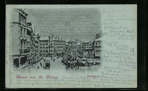 AK St. Gallen, Marktplatz im Winter