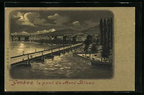 Mondschein-Lithographie Genève, Le Pont du Mont Blanc