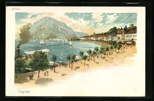 AK Lugano, Ortsansicht mit See