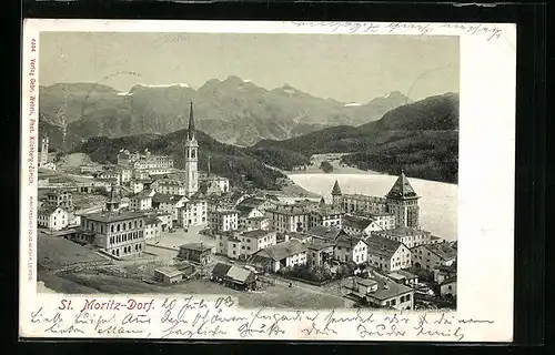 AK St. Moritz-Dorf, Ortsansicht von oben