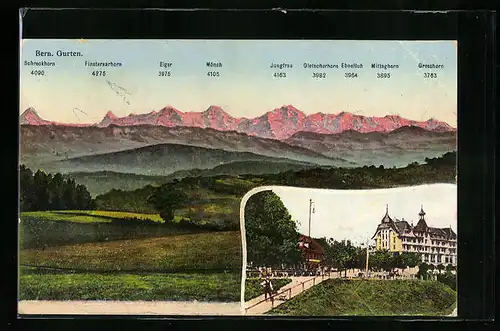 AK Gurten bei Bern, Gasthaus auf dem Gurten, Bergpanorama