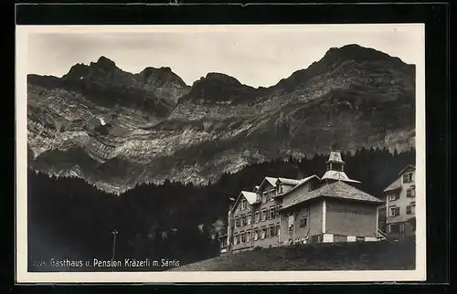 AK Urnäsch, Gasthaus und Pension Kräzerli mit Säntis