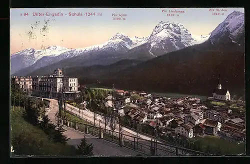 AK Schuls, Teilansicht mit Piz Ayuz, Piz Lischanna und Piz St. Jon