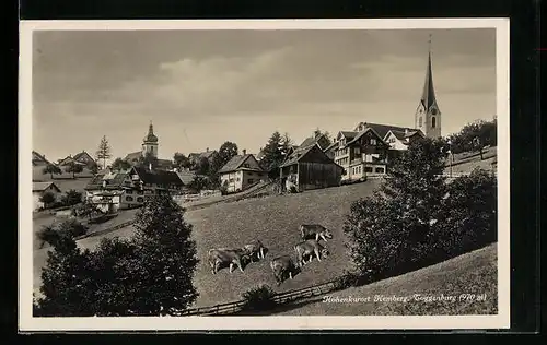 AK Hemberg /Toggenburg, Ortspartie mit Kirche und weidenden Kälbern