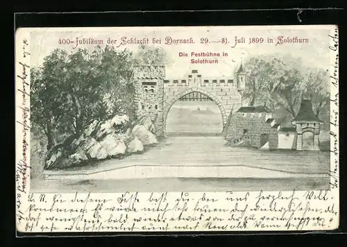 Künstler-AK Solothurn, 400 Jubiläum der Schlacht bei Dornach 1899, Die Festbühne