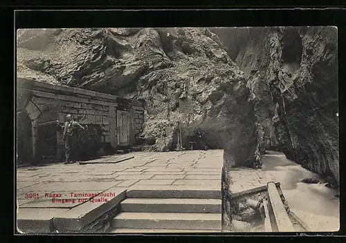 AK Ragaz, Taminaschlucht mit Eingang zur Quelle