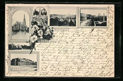 AK Stuttgart, Residenzschloss, Königsbau, Johanneskirche am Feuersee