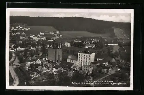 AK Wünschendorf a. d. Elster, Teilansicht von der Kirchturmspitze aus gesehen