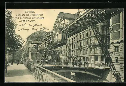 AK Elberfeld, Ausfahrt der Schwebebahn von Haltestelle Döppersberg