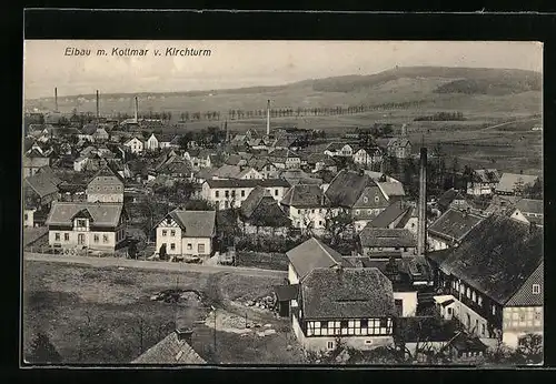 AK Eibau, Ortsansicht mit Kottmar v. Kirchturm