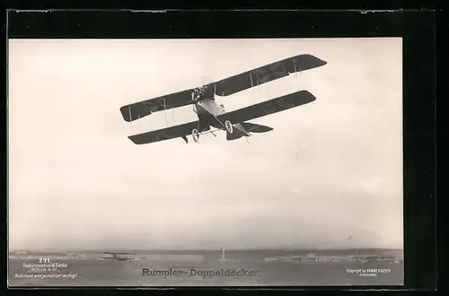 Foto-AK Sanke Nr. 271: Rumpler-Doppeldecker-Flugzeug beim Starten