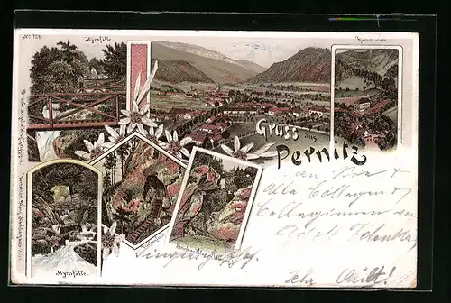 Lithographie Pernitz, Totalansicht mit Türkenloch