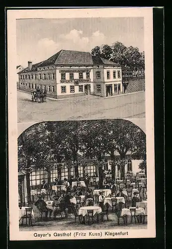 Künstler-AK Klagenfurt, Geyer`s Gasthof mit Terrasse