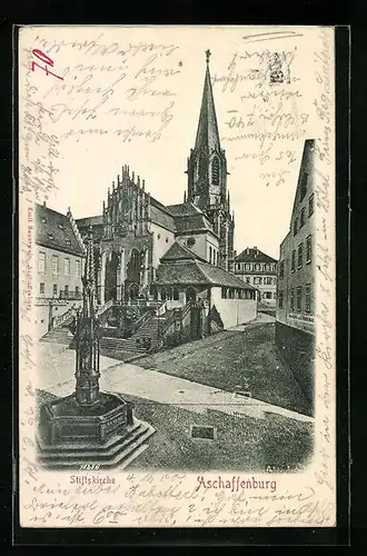 Relief-AK Aschaffenburg, Ansicht der Stiftskirche