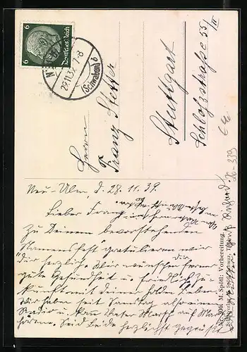 Künstler-AK Maria Spötl: Vorbereitung, Engel entzündet Kerze