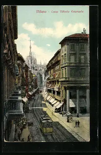 AK Milano, Corso Vittorio Emanuele, Strassenbahn