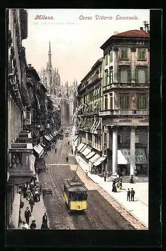 AK Milano, Corso Vittorio Emanuele mit Strassenbahn