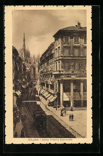 AK Milano, Corso Vittorio Emanuele, Strassenbahn