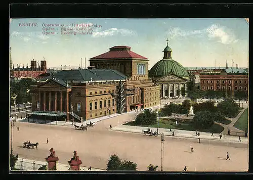 AK Berlin, Opernhaus und Hedwigskirche aus der Vogelschau