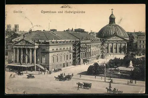 AK Berlin, Opernhaus und Hedwigskirche aus der Vogelschau