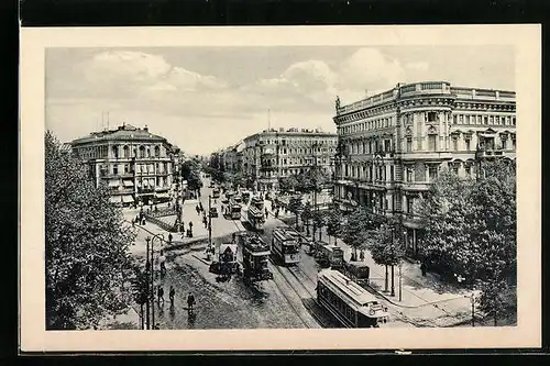 AK Berlin, Potsdamer Brücke aus der Vogelschau mit Strassenbahnen