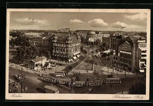 AK Berlin, Potsdamer Platz aus der Vogelschau mit Strassenbahnen