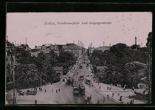 AK Berlin, Potsdamerplatz und Leipzigerstrasse
