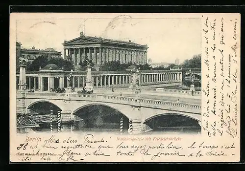 AK Berlin, Nationalgalerie und Friedrichsbrücke