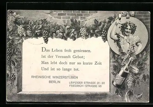 AK Berlin, Werberkarte Rheinische Winzerstuben