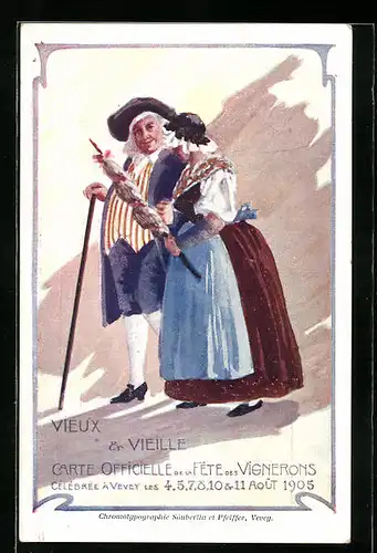 Künstler-AK Vevey, Fêtes des Vignerons 1905, Vieux & Vieille