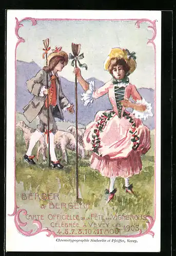 Künstler-AK Vevey, Fêtes des Vignerons 1905, Berger & Bergere