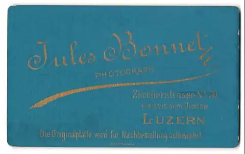 Fotografie Jules Bonnet, Luzern, Zürcherstr. 50, Anschrift des Fotografen wie als Visitenkarten