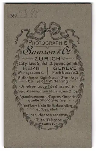 Fotografie Samson & Co., Bern, Münzgraben 2, Florale Verzierung um die verschiedenen Anschriften des Fotografen