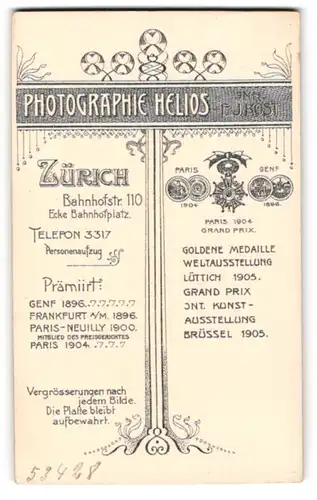 Fotografie F. J. Kost, Zürich, Bahnhofstr. 110, Medaillen und Orden mit Jungedstil Verzierung