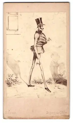 Fotografie P. Kaeser, Wien, Karikatur eines Mannes im Anzug mit Zylinder, Zigarette rauchend, nach Franz Xaver Gaul