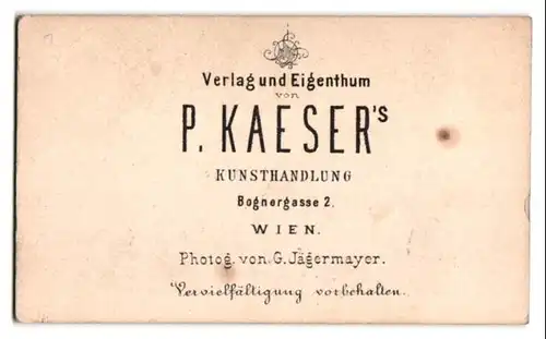 Fotografie P. Kaeser, Wien, Bognergasse 2, Karikatur Napoleon und weiterer Herr im Gespräch, nach Franz Xaver Gaul