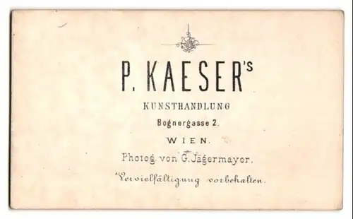 Fotografie P. Kaeser, Wien, Bognergasse 2, Karikatur Tanzabend mit vornemen Leuten nach Franz Xaver Gaul