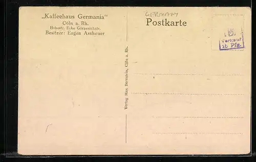 AK Köln a. Rh., Cafe Germania, Hohestrasse Ecke Gürzenichstrasse, Innenansicht