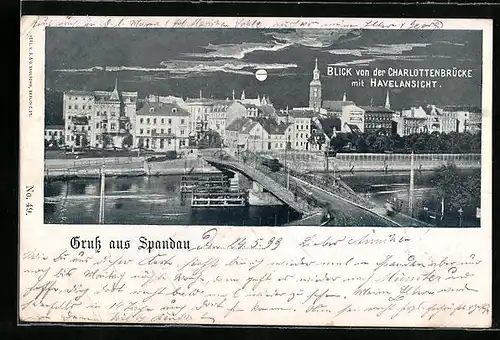 AK Berlin-Spandau, Blick von der Charlottenbrücke mit Havelansicht bei Mondschein