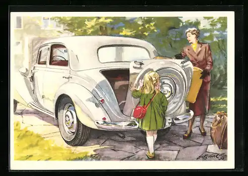 Künstler-AK Automobil Typ 170 V mit Vergasermotor der Marke Mercedes-Benz